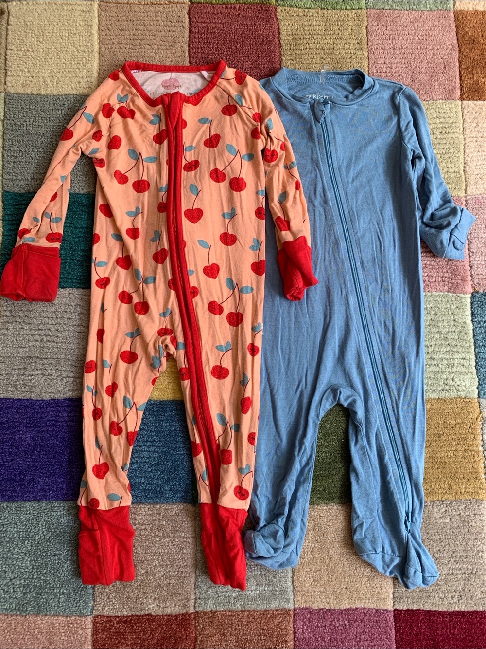 0-3M Bamboo Sleeper Bundle Cherries Pink and Blue Little Sleepies